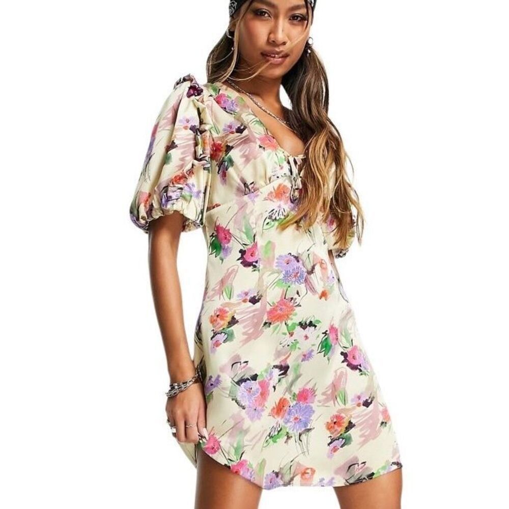 NWT TOPSHOP Sketched Floral Womens Mini Dress 12 Large